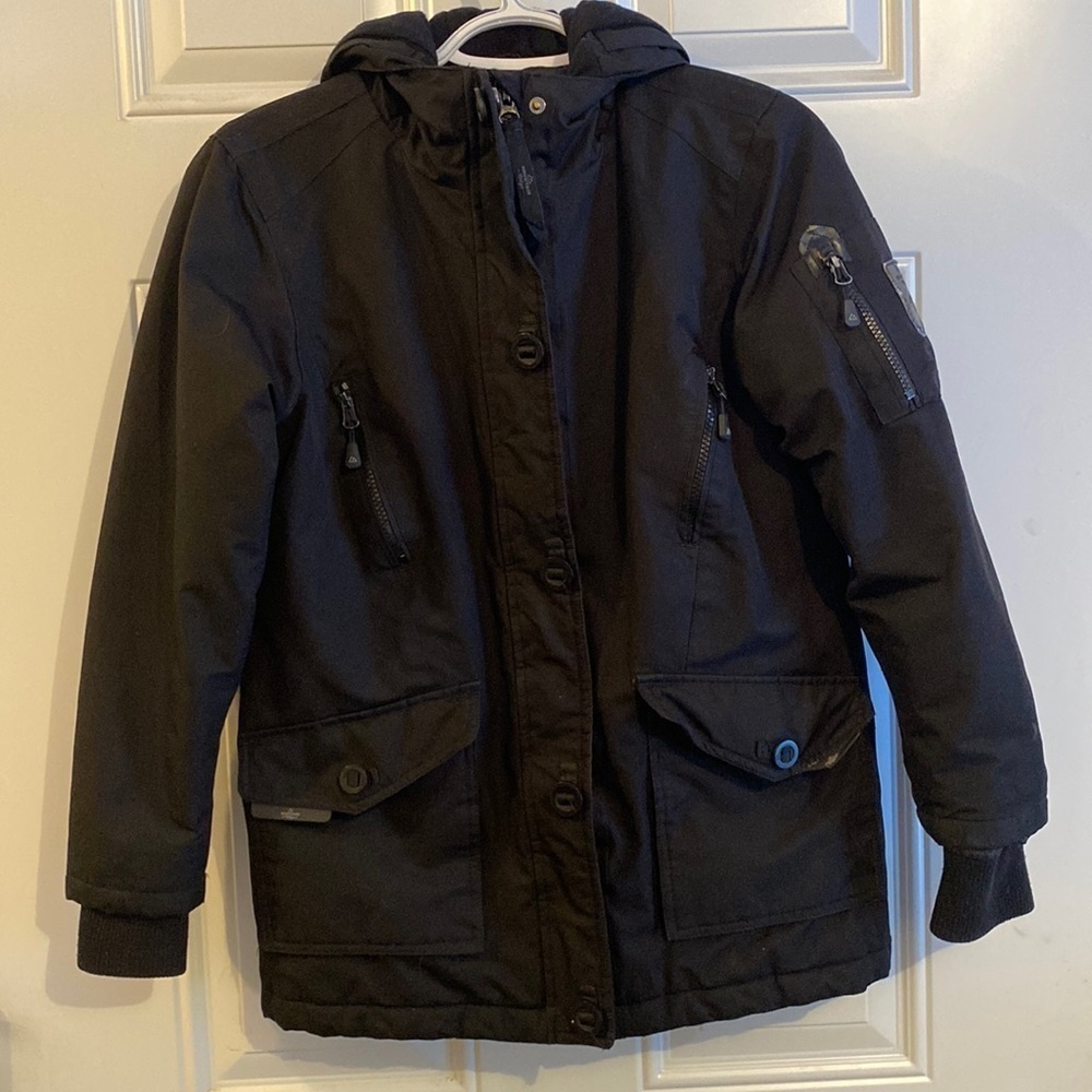 Mountain Ridge Youth Black Winter Jacket Coat Hood Pockets Warm Size Large